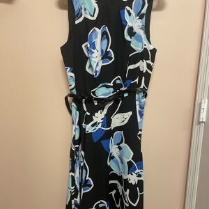 Elle Black and Blue Floral Midi Dress